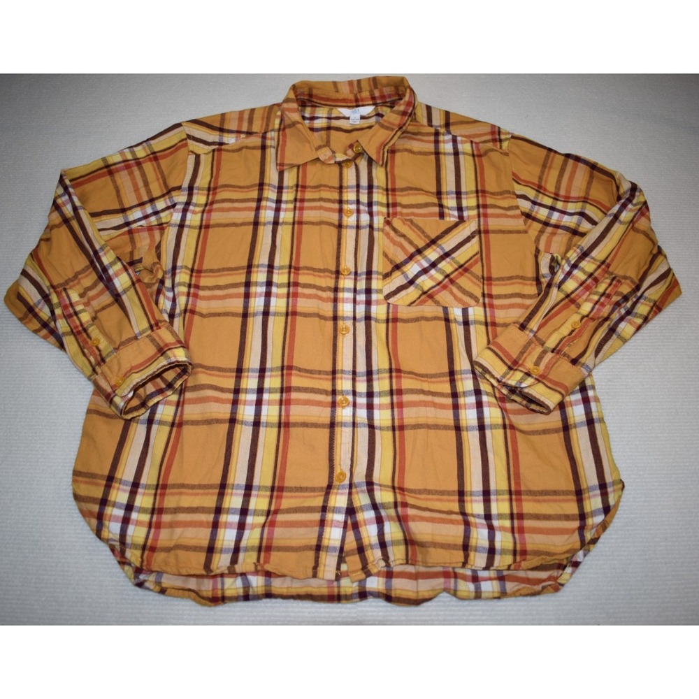 Time and Tru Women's Large (12-14) Plaid Long Sleeve Button-Up Shirt